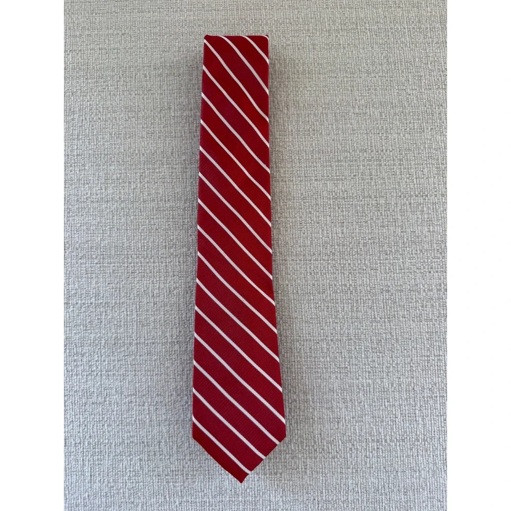 Paul Fredrick Men's Silk Tie Red White Stripe Classic Business Necktie Workwear